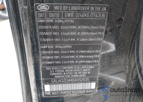 2011 Land Rover Lr4 z USA, uszkodzony, nr VIN SALAG2D44BA552535